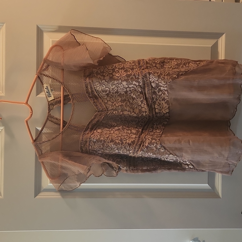 Light brown shimmer lace top